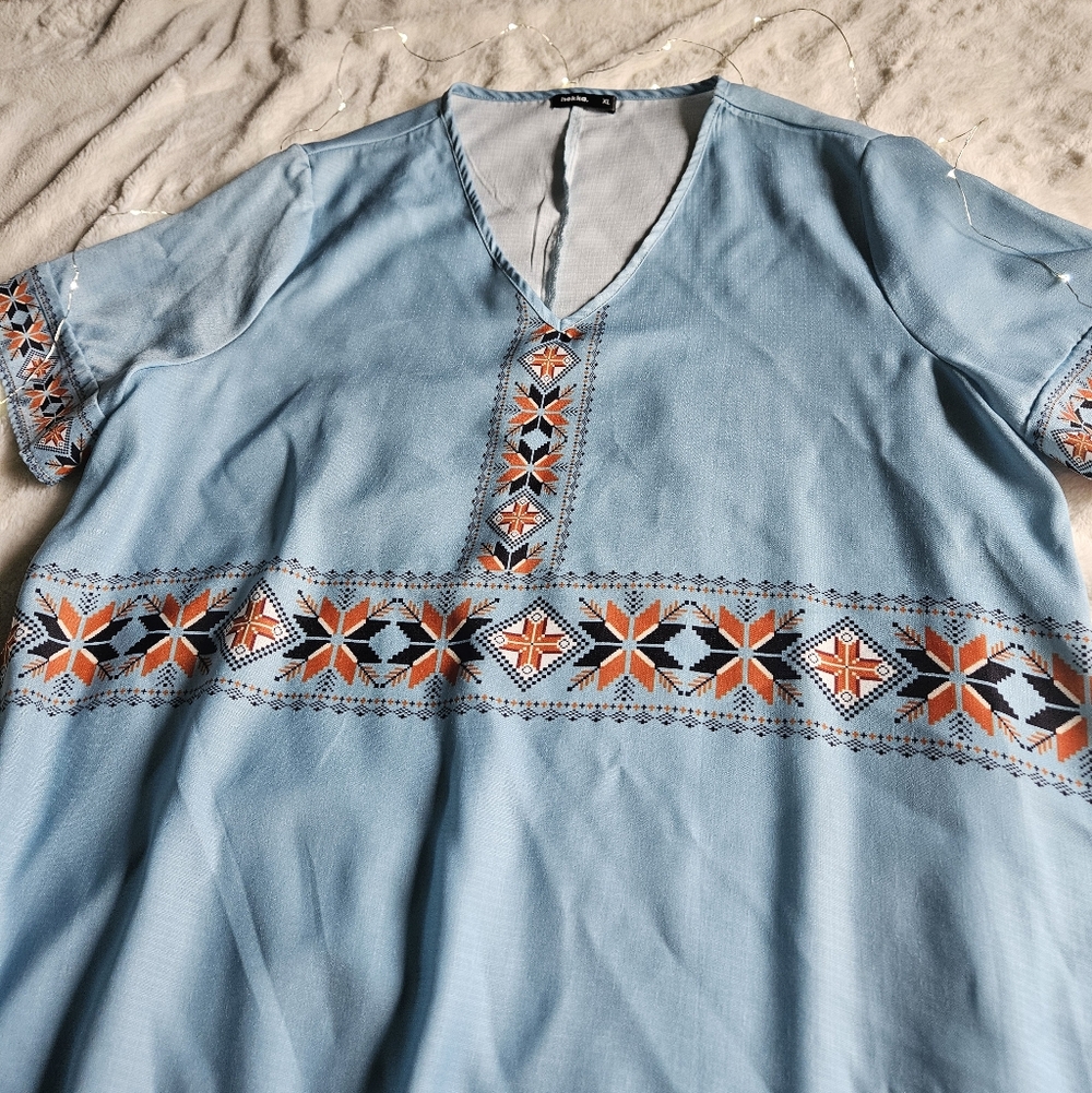 Light Blue Tribal Maxi Dress - Bohemian - Picture 5 of 6